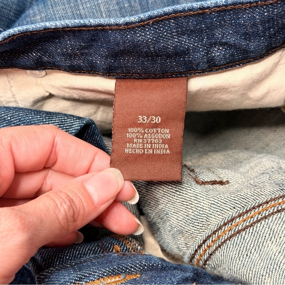 Perry Ellis Premium Denim Button Fly Jeans Mens 33x30 Blue Indigo Straight - Picture 6 of 14